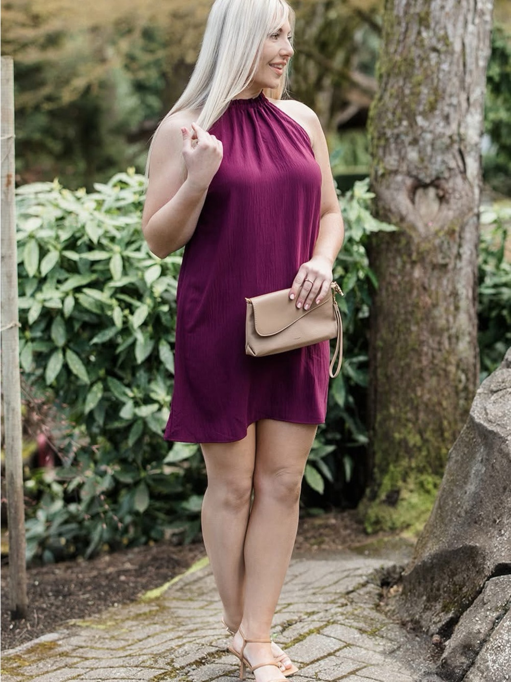 Halter of Fame Dress (NWOT) Plum, XS **quite stretchy